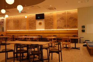 九州道上り 広川サービスエリア施設 (西日本パブリック株式会社様) 八女すだれを使用した天井装飾